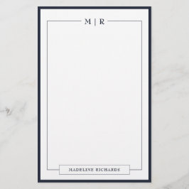 Klassiek Monogram Navy Blauwe Rand Briefpapier