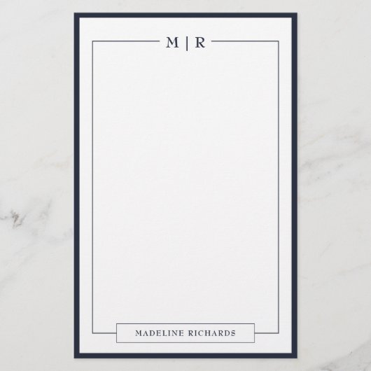 Klassiek Monogram Navy Blauwe Rand Briefpapier (Voorkant)