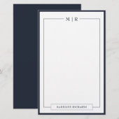 Klassiek Monogram Navy Blauwe Rand Briefpapier (Voorkant / Achterkant)