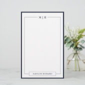 Klassiek Monogram Navy Blauwe Rand Briefpapier (Staand voorkant)