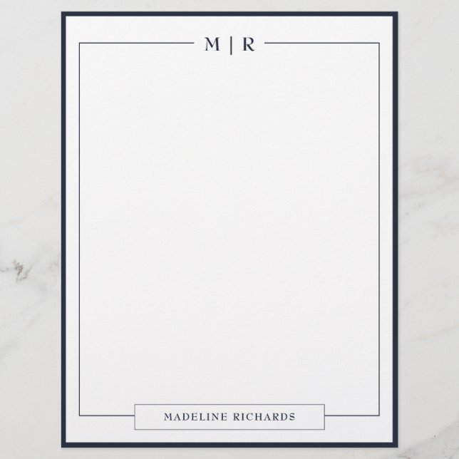 Klassiek Monogram Navy Blauwe Rand Briefpapier Briefhoofd (Voorkant)