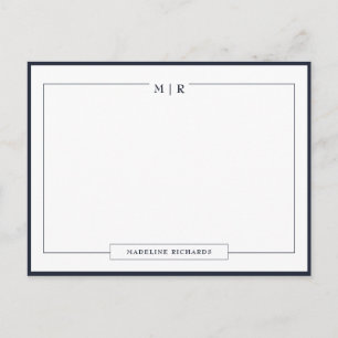 Klassiek Monogram Navy Blauwe Rand Briefpapier Briefkaart