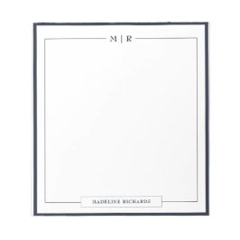 Klassiek Monogram Navy Blauwe Rand Briefpapier Notitieblok