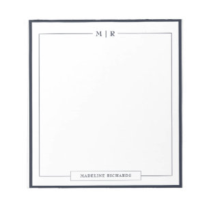 Klassiek Monogram Navy Blauwe Rand Briefpapier Notitieblok