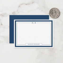 Klassiek Monogram Navy Blauwe Rand Briefpapier Notitiekaartje