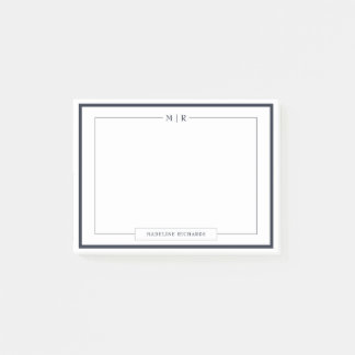 Klassiek Monogram Navy Blauwe Rand Briefpapier Post-it® Notes