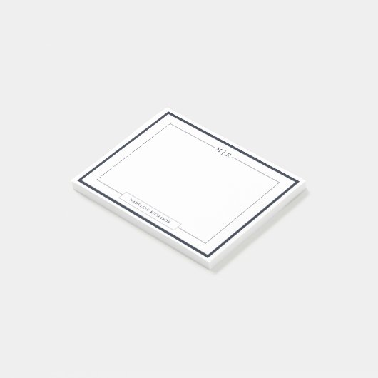 Klassiek Monogram Navy Blauwe Rand Briefpapier Post-it® Notes (Schuin)