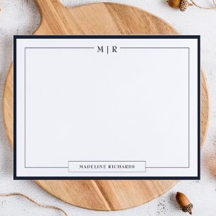 Klassiek Monogram Navy Blue Border Stationery Notitiekaartje