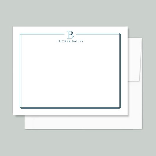 Klassiek Monogram Navy Blue Border Stationery Notitiekaartje