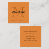 Klassiek monogram Oranje met boogtekst Vierkante Visitekaartje (Voorkant / Achterkant)