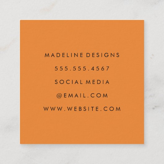 Klassiek monogram Oranje met boogtekst Vierkante Visitekaartje (Achterkant)