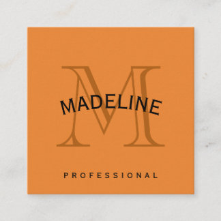 Klassiek monogram Oranje met boogtekst Vierkante Visitekaartje