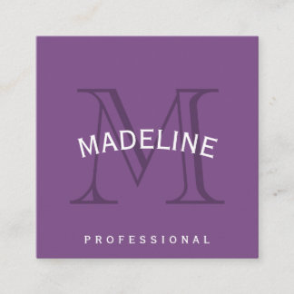 Klassiek monogram Paars met boogtekst Vierkante Visitekaartje