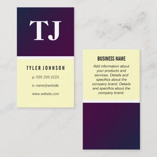 Klassiek Monogram Paarse Geel Patroon Visitekaartje (Voorkant / Achterkant)