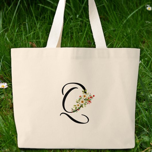 Klassiek monogram Q rood witte bloem moeder cadeau Grote Tote Bag