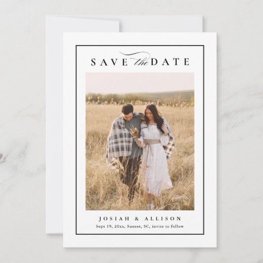 Klassiek Monogram QR Code 2 Foto Bruiloft Save The Date (Voorkant)