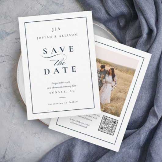 Klassiek Monogram QR Code Foto Bruiloft Save The Date