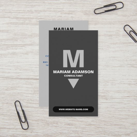 Klassiek (Monogram QR) Zilver & Mat Zwart Visitekaartje (Voorkant / Achterkant in situ)