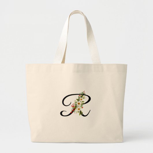 Klassiek monogram R rood witte bloem moeder cadeau Grote Tote Bag (Voorkant)