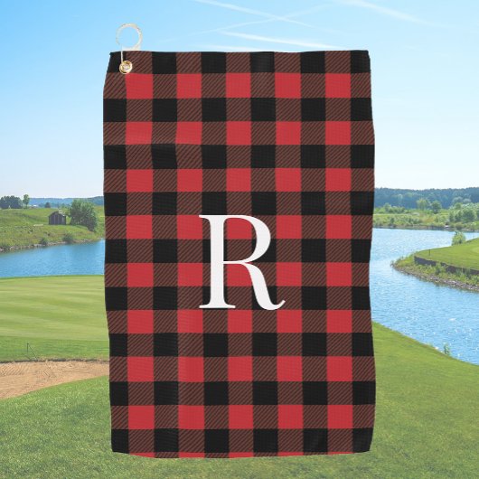 Klassiek monogram rode buffelplaid cadeau voor vad golfhanddoek