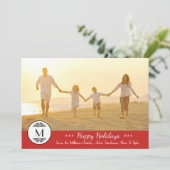 Klassiek Monogram Rode - Prettige Feestdagen Kaart (Staand voorkant)