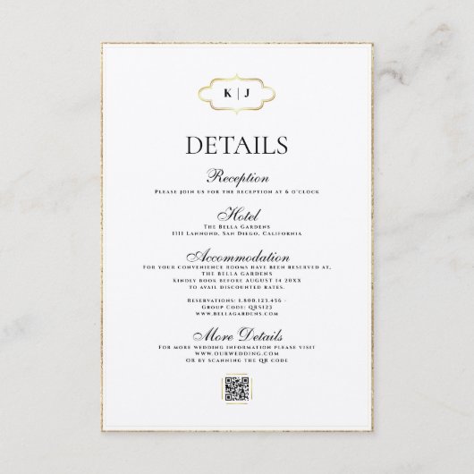 KLASSIEK MONOGRAM & ROMANTISCHE KALLIGRAFIE BRUILO INFORMATIEKAARTJE (Voorkant)