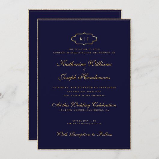 KLASSIEK MONOGRAM & ROMANTISCHE KALLIGRAFIE BRUILO KAART (Voorkant / Achterkant)