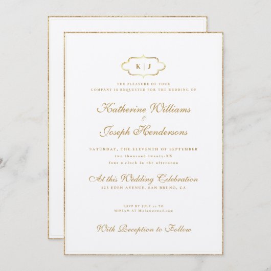 KLASSIEK MONOGRAM & ROMANTISCHE KALLIGRAFIE BRUILO KAART (Voorkant / Achterkant)