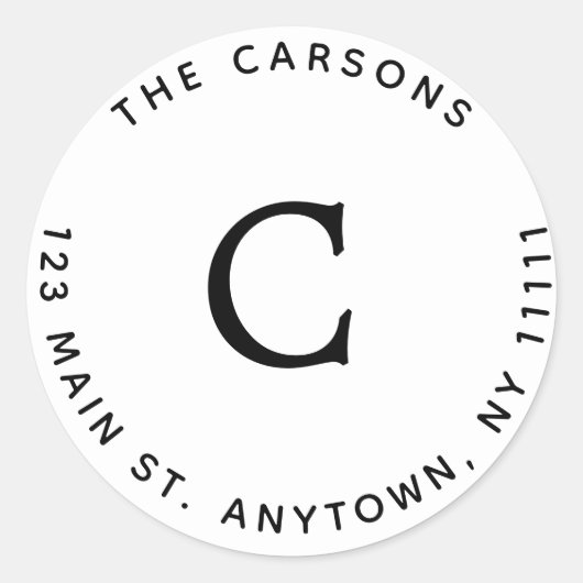 Klassiek Monogram Rond Terugkeeradresetiket Ronde Sticker (Voorkant)