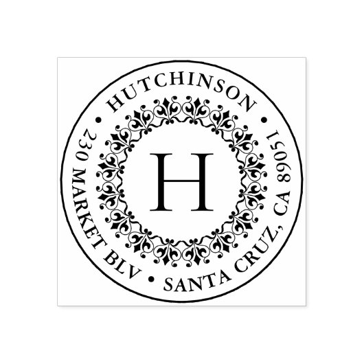 Klassiek Monogram Ronde familienaam Retouradres Rubberstempel (Afrduk)