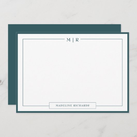 Klassiek Monogram Rook Groene Rand Stationery Notitiekaartje (Voorkant / Achterkant)