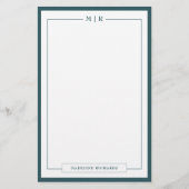 Klassiek Monogram Rookgroene Rand Briefpapier (Voorkant)