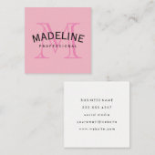 Klassiek monogram roze met boogtekst vierkante visitekaartje (Voorkant / Achterkant)
