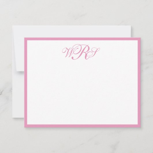 Klassiek monogram roze notitiekaartje (Voorkant)