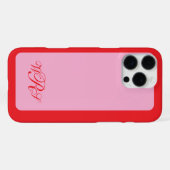 Klassiek monogram roze rood iPhone hoesje (Achterkant horizontaal)