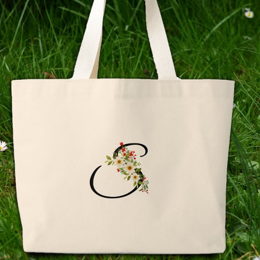 Klassiek monogram S rood witte bloem moeder cadeau Grote Tote Bag