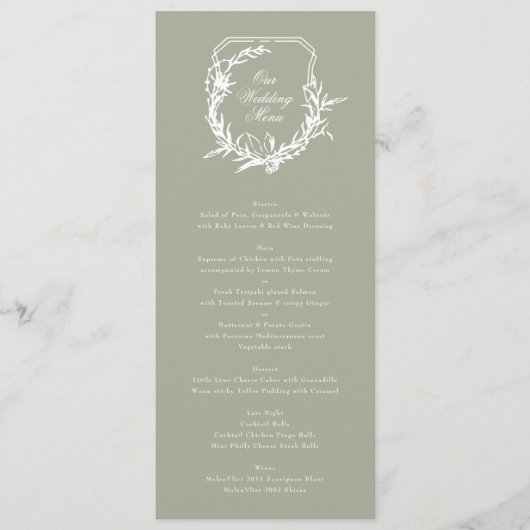 klassiek monogram salie groen Onze bruiloft Menu (Voorkant)