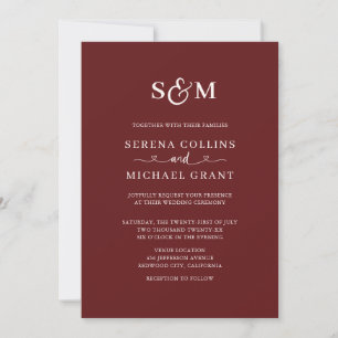 Klassiek Monogram Schrift 4 Foto Bourgogne Trouwka Kaart