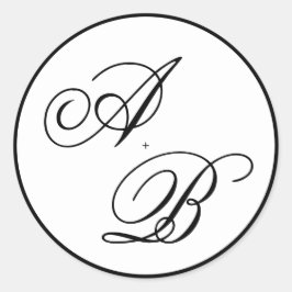 Klassiek Monogram Script Zwart & Wit Trouwen Ronde Sticker