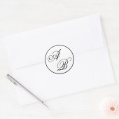Klassiek Monogram Script Zwart & Wit Trouwen Ronde Sticker (Envelop)