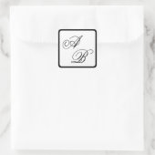 Klassiek Monogram Script Zwart & Wit Trouwen Vierkante Sticker (Tas)