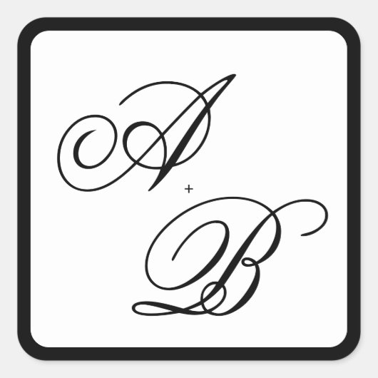Klassiek Monogram Script Zwart & Wit Trouwen Vierkante Sticker (Voorkant)