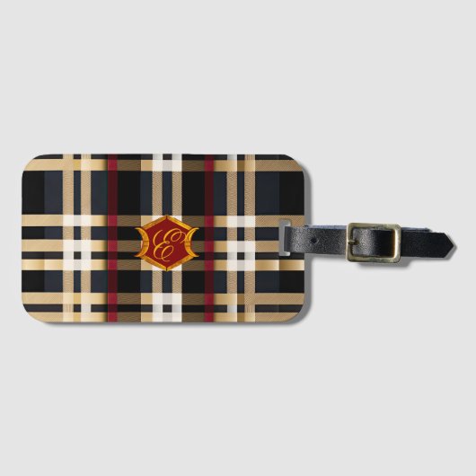 Klassiek monogram stijlvol, zwart rood en beige bagagelabel (Voorkant (horizontaal))