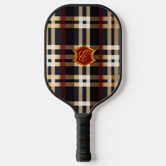 Klassiek monogram stijlvol, zwart rood en beige pickleball paddle (Voorkant)
