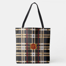 Klassiek monogram stijlvol, zwart rood en beige tote bag