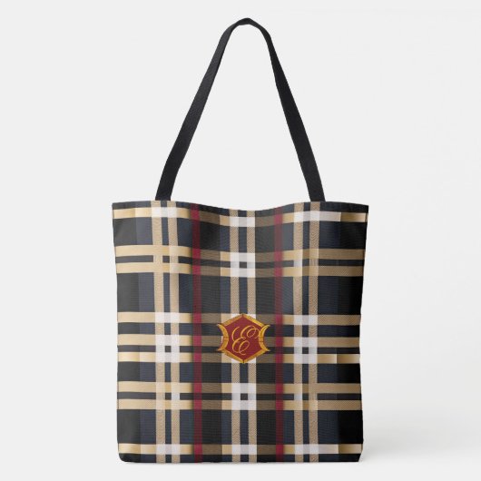 Klassiek monogram stijlvol, zwart rood en beige tote bag (Achterkant)