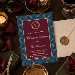 Klassiek Monogram Streeppatroon Burgundy Kerstfees Kaart