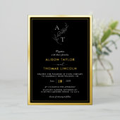 Klassiek Monogram Trouw Goud Frame Echt Folie Uitnodiging (Staand Voorkant)