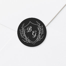 Klassiek monogram trouwtop zwart en wit ronde sticker