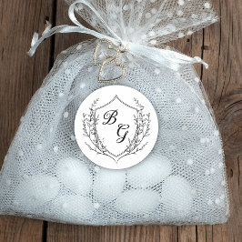 Klassiek monogram trouwtop zwart en wit ronde sticker